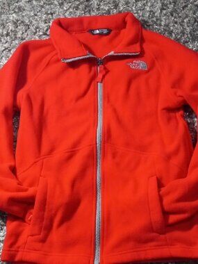 Kids The North Face Bright Red Full-Zip Fleece Sweater Size L 14/16 Boys